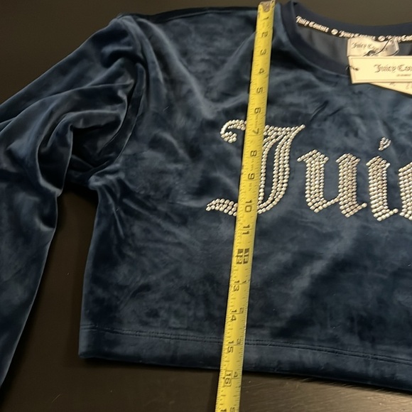 Juicy Couture Blue Velvet Cropped balloon sleeve Sweatshirt - Picture 3 of 5